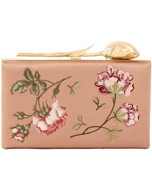 Erdem Bloom Embroidered Satin Clutch - Pink