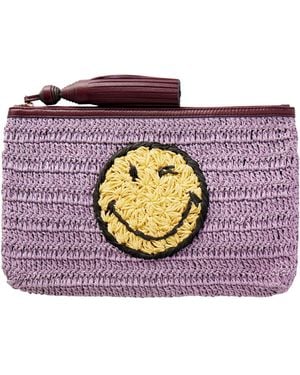 Anya Hindmarch Tasselled Leather-Trimmed Raffia Clutch Bag - Purple