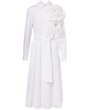 Carolina Herrera Floral-Applique Poplin Shirtdress - White