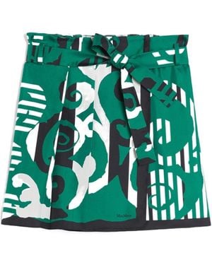 Max Mara Printed Silk Mini Skirt - Green