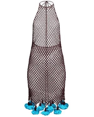 Alaïa Net Floral Crochet Halterneck Mini Dress - Purple