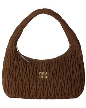 Miu Miu Wander Matelassé Suede Bag - Brown