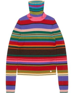 Acne Studios Striped-Pattern Turtleneck Jumper - Red