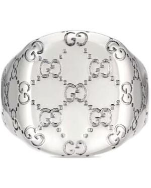 Gucci Gg Motif Signet Ring - White