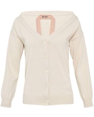 N°21 Off-Shoulder Buttoned Cardigan - White