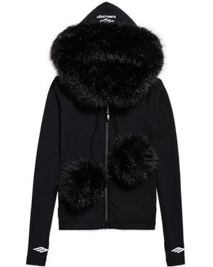 Balenciaga Fluffy Zip-Up Hooded Jacket - Black