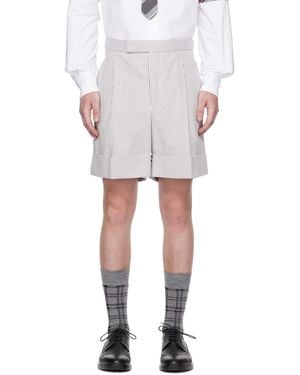 Thom Browne Striped Seersucker Cuff Shorts - White