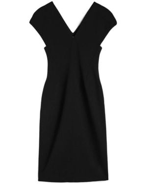 Jil Sander Wool Sablé V-Neck Dress - Black