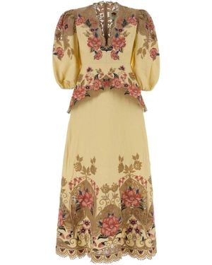 FARM Rio Floral-Embroidered V-Neck Midi Dress - Metallic