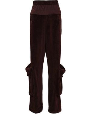 OPEN YY Rolled-Waist Velvet Overalls - Purple