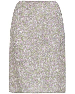 Prada Flora-Printed Midi Skirt - Gray
