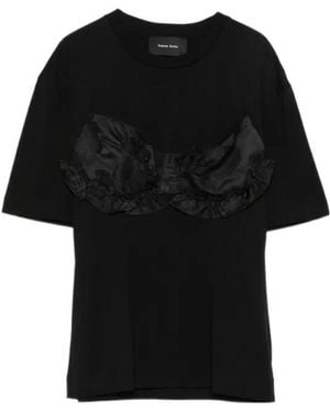 Simone Rocha Ruffled Satin-Panel T-Shirt - Black