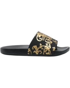 Versace Jeans Couture Baroque-Print Slides - Black
