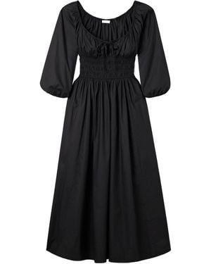 Doen Quintessa Tie-Detailed Shirred Organic Cotton-Poplin Midi Dress - Black