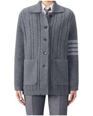 Thom Browne Cable-Knit Bomber Jacket - Blue