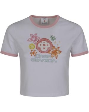 CASABLANCA Cropped Graphic T-Shirt - Grey