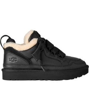 UGG Lowmel Lace-Up Shearling Sneakers - Black
