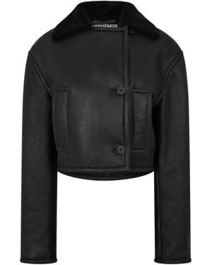 Jacquemus Lapel Long Sleeve Leather Jacket - Black