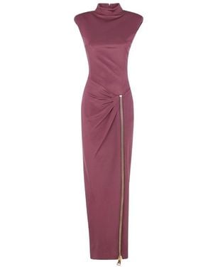 Balmain Zip Detailed Sleeveless Dress - Purple