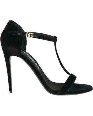 Dolce & Gabbana Velvet T-Shaped High-Heeled Sandals - Black