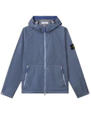 Stone Island Hooded Jacket With Light Water And Wind Resistance - Blue