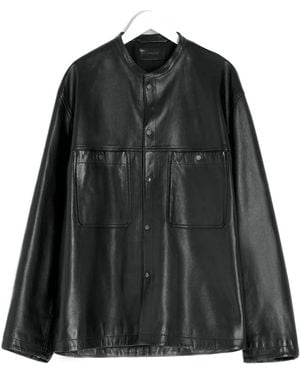 Lemaire Snap-Closure Patch-Pocket Leather Overshirt - Black