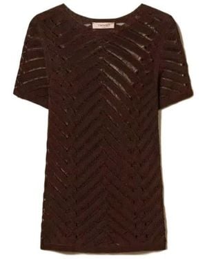 Twinset Sheer Chevron Knitted Top - Brown