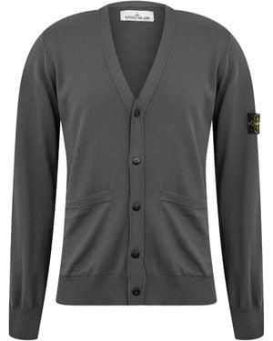 Stone Island Patch Wool Cardigan - Gray
