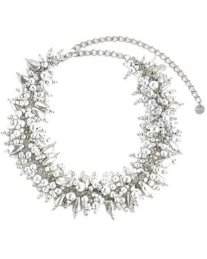 Self-Portrait Beaded-Embellished Necklace - White