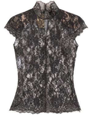 Valentino Floral Lace High Neck Top - Black