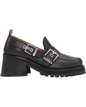 Ganni Buckle Heel Loafers - Black