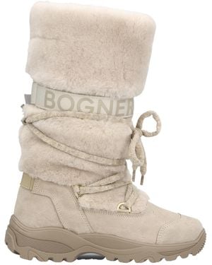Bogner Logo Trim Faux-Fur Boots - Natural