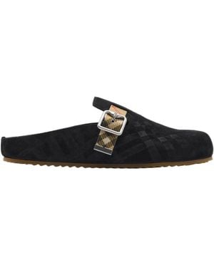 Burberry Checked Slip-On Clogs - Black