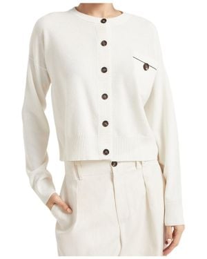 Brunello Cucinelli Long-Sleeved Cashmere Cardigan - White