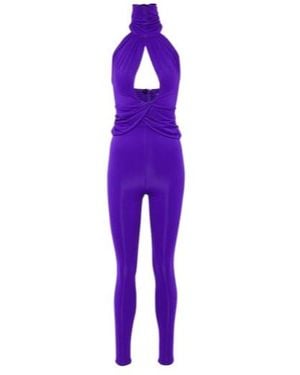 Magda Butrym Gathered Halterneck Jersey Jumpsuit - Purple