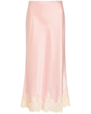 Reformation Carolina Lace-Trim Silk Skirt - Pink
