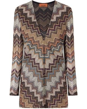 Missoni Striped Metallic Crochet-Knit Mini Dress - Brown