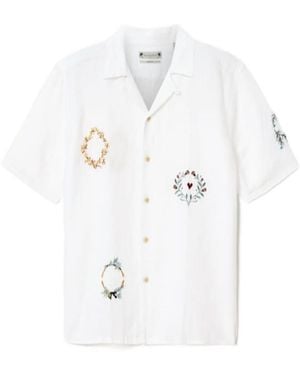AllSaints Linen Embroidered Deck Shirt - White
