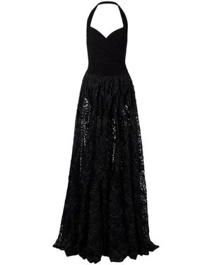 Norma Kamali Cayla Embroidered Semi-Sheer Gown - Black