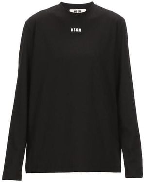MSGM Logo Printed Long-Sleeved T-Shirt - Black
