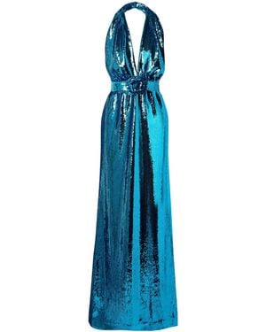 Rodarte Embellished Sequinned Tulle Halterneck Gown - Blue