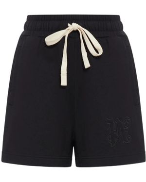 Palm Angels Monogram Embroidered Drawstring Sweatshorts - Black