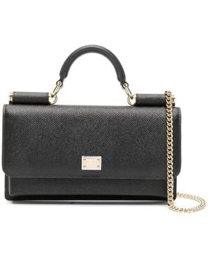 Dolce & Gabbana Logo Plaque Foldover Top Clutch Bag - Black