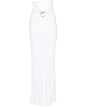 Elisabetta Franchi Logo-Plaque Ruched Maxi Skirt - White