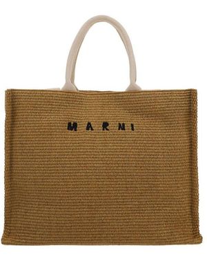Marni Logo Embroidered Woven Tote Bag - Natural