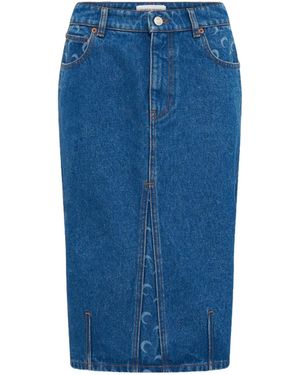 Marine Serre Moon Laser Wash Denim Knee Length Skirt - Blue
