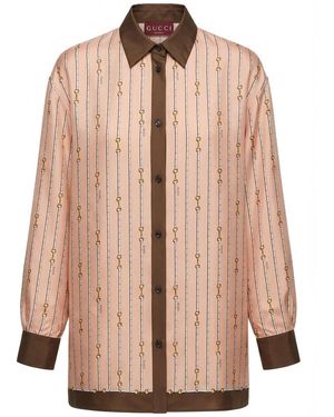 Gucci Horsebit Stripe Silk Shirt - Pink