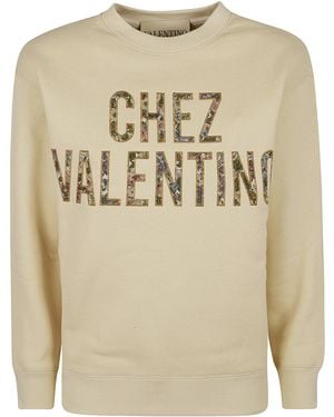 Valentino Logo Embroidered Crewneck Sweatshirt - Natural