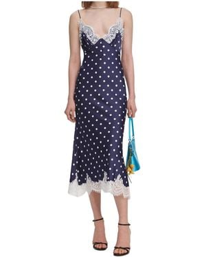 Self-Portrait Satin Polka Dot Midi Dress - Blue