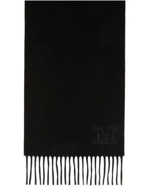 Max Mara Dalia Logo-Embroidered Fringed Cashmere Scarf - Black